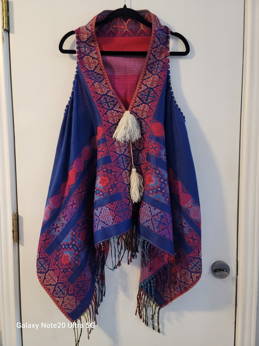 Bohemian Tassel-Front Shawl Vest in Blue and Pink - Unbranded